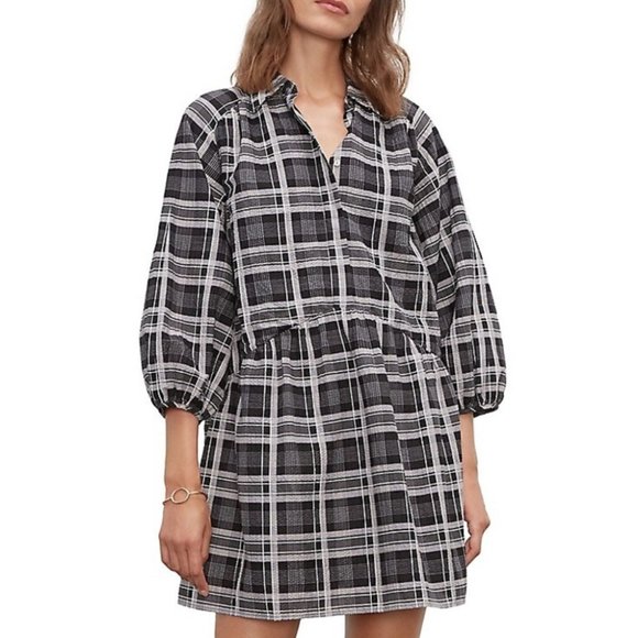 Club Monaco Dresses & Skirts - Club Monaco Plaid Puff-Sleeve A-Line Shirtdress